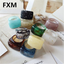 FXM 2022 New Korean Multicolor Acrylic Resin Geometric Circle Arc Texture Rings for Women Girls Jewelry Gifts