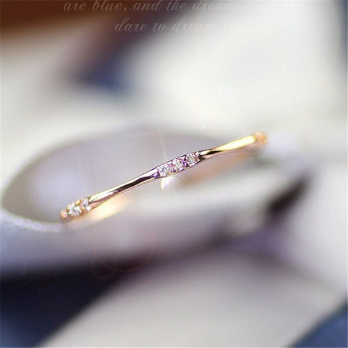 TOBILO 2022 New Fashion Gold Silver Color Cubic Zirconia Thin Finger Ring Fashion Jewelry Zircon Wedding Ring for Woman