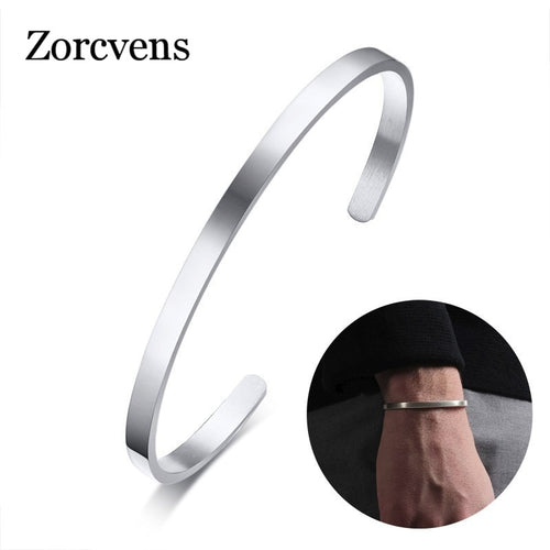 ZORCVENS 2022 New 4mm Cuff Bangle Stainless Steel Men Cuff Bracelet for Man Woman Fashion Jewelry Wholesale