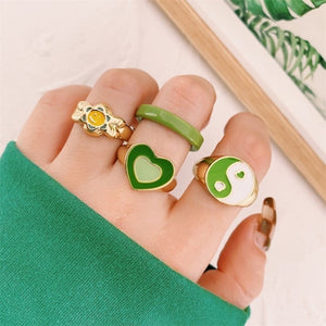 2022 Fashion Brown Series Enamel Heart Rings for Women Crystal Ring Multicolor Resin Acrylic Ring Set Jewelry Wholesale