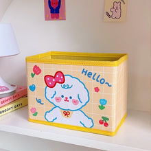 Kawaii PU Fabric Desktop Storage Box Organizer Sweet Cute Bear Rabbit Collapsible Student Mini Storage Boxes Storage Basket Desk