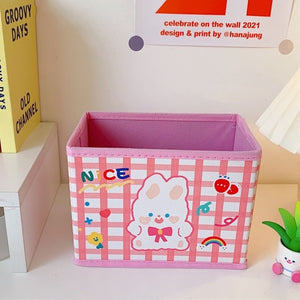 1pc Desktop Storage Basket Cute Printing Home Organizer Nonwoven Sundries Storage Box Girls Kawaii Desk Makeup Organizer Boxes