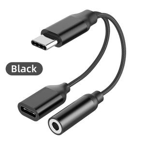 Type C to 3.5mm Charge Audio Adapter 2 In 1 USB C Splitter Headphone AUX Audio Cable for Xiaomi 6 8 Mix 2s Huawei Mate10 P20 pro