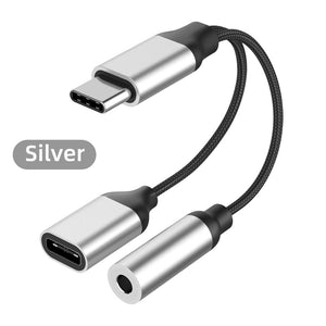 Type C to 3.5mm Charge Audio Adapter 2 In 1 USB C Splitter Headphone AUX Audio Cable for Xiaomi 6 8 Mix 2s Huawei Mate10 P20 pro