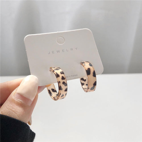 New Korean Statement Earrings for Women Brown Leopard Geometric Hoop Earrings Vintage 2022 Trend Fashion Jewelry Gifts Creative