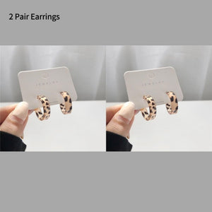 New Korean Statement Earrings for Women Brown Leopard Geometric Hoop Earrings Vintage 2022 Trend Fashion Jewelry Gifts Creative