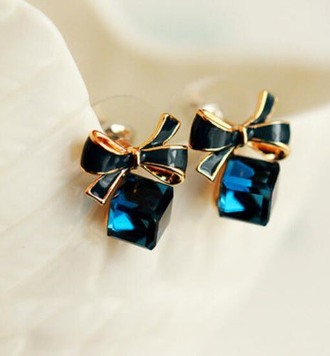 2022 New Jewelry Fashion Gold Color Bowknot Cube Crystal Earring Square Bow Earrings For Women Pretty Gift