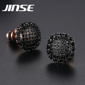 JINSE Korean Earrings Men Black Cubic Zirconia Rose Gold Color Stud Earrings Punk Gold Men Earrings Fashion Hip Hop Jewelry 2020