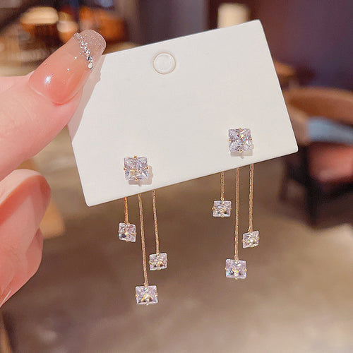 Korean Simple Square Zircon Tassel Earrings For Women 2022 New Trendy Jewelry Earings bijoux Wholesale