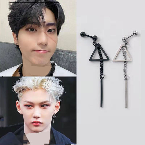 2022 new trend kpop stray kids felix triangle tassel strip dangle earring for women men korean fashion stainless steel earring