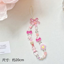 2022 Korean Sweet Colored Flower Heart Beaded  Mobile Phone Chain Women Girls Cute Cartoon Bear Bowknot Phone Case Lanyard Rope
