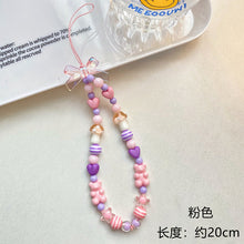 2022 Korean Sweet Colored Flower Heart Beaded  Mobile Phone Chain Women Girls Cute Cartoon Bear Bowknot Phone Case Lanyard Rope